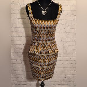 Zara Sz S Mini Dress Blue Brown Geometric